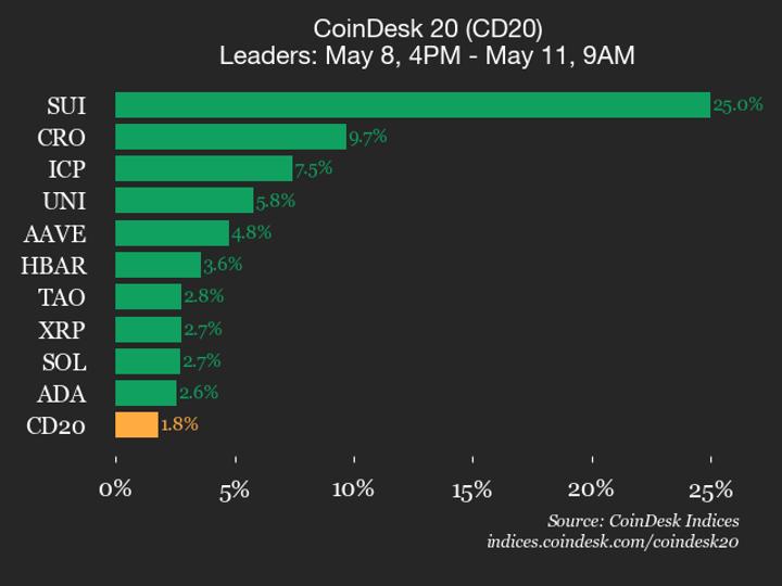 CoinDesk 20 performans güncellemesi: SUI hafta sonu %25 arttı